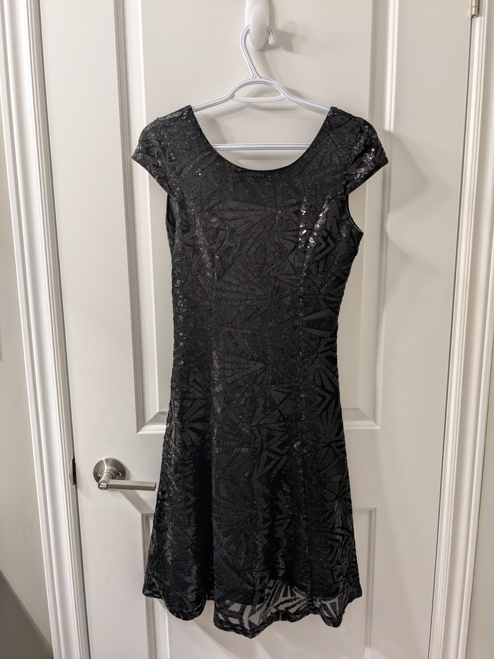 Laura Cap-Sleeve Black Sequin Fit-and-Flare Mini Dress